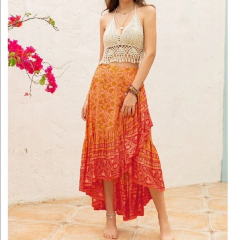 Boho Plus Size Orange Ruffle Hem Maxi Skirt - Picture 2 of 12